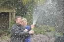 Millionaire lottery winners go wild with champagne and spray it everywhere after winning a whopping £56 Million