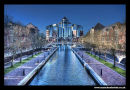 View down Mariners Canal, Grain Wharf Apartments Salford Quays